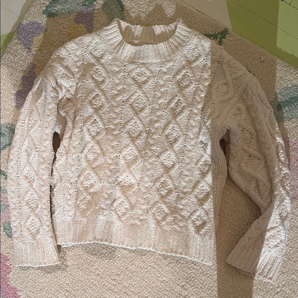 Honey Punch Cream Crew Neck Sweater with Textured Knit